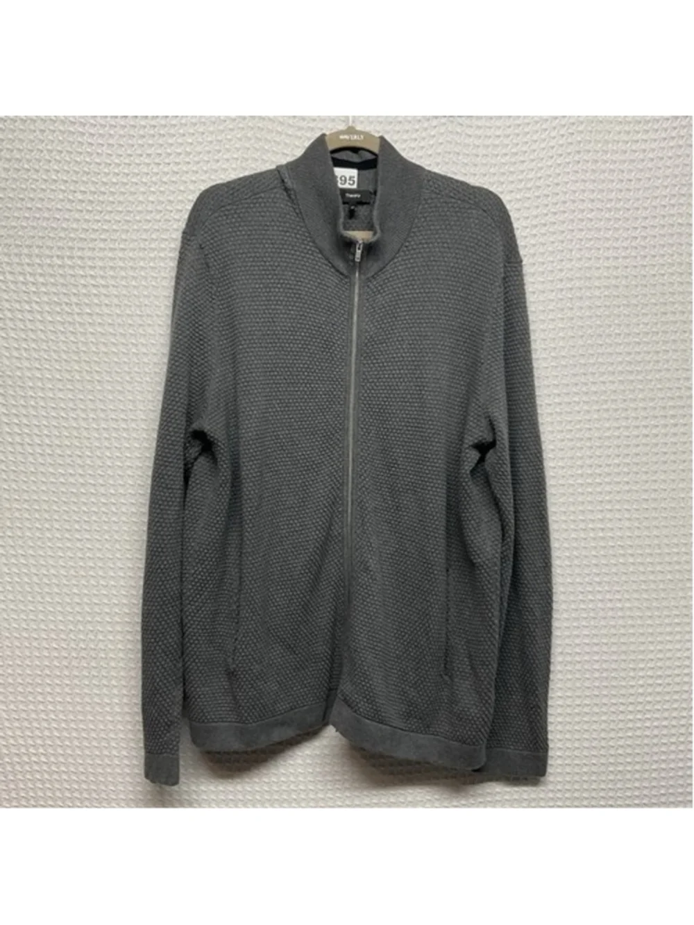 Theory Gray Waverly Waffle Textured Pockets Full Zip Sweater Cardigan Men 2XL‎